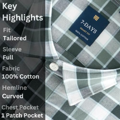 Image of 7-DAYS Men's Premium Check Shirt - 100% Cotton, Tailored Fit (Between Slim & Regular), Full Sleeve, with Pocket - Smart Office & Casual Look