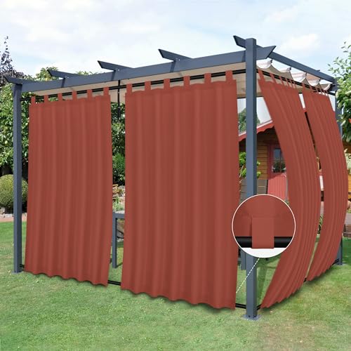 Easy-Going Outdoor Patio Curtains Detachable Tab Top Windproof Weatherproof Curtain for Cabana, Porch, Pergola and Gazebo, Tab Bottom Drape, 2 Panels, 54W x 84L inch, Terra Red