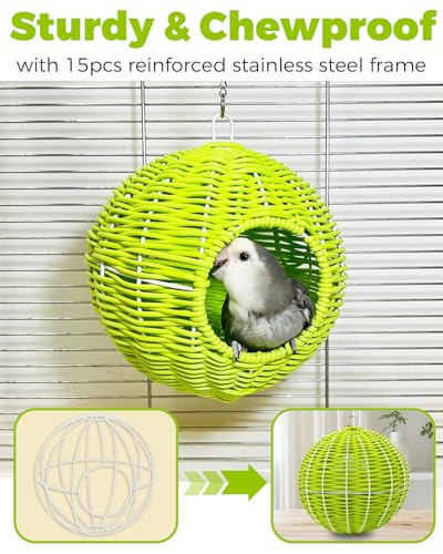 Image of Chewproof Steel Frame Bird Nest for Cage, Washable Small Bed Hammock | Bird Hideout Lay Eggs Parakeet Nest Sleep Rest, Parakeet Warm Bed House Hut for Lovebird, Canary, Budgie, with Cushion