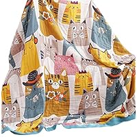 MEJU Kitty Cats Kids Girls Boys Cute Blanket Throw for Bed Sofa Couch,100% Combed Cotton 4 Layer Soft Warm Quilt Throw Blanket Cartoon Bed Coverlet Full Queen 80\" X 90\"