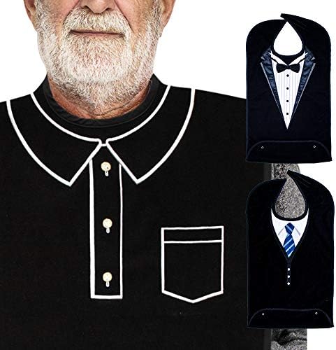 Classy Pal, Adult Bibs for Men, Dress ‘n Dine™ Clothing Protectors for Eating, Senior Adult Bib Terry Cloth Crumb Catcher, Embroidered Design, Waterproof, Reusable, Washable (Polo)