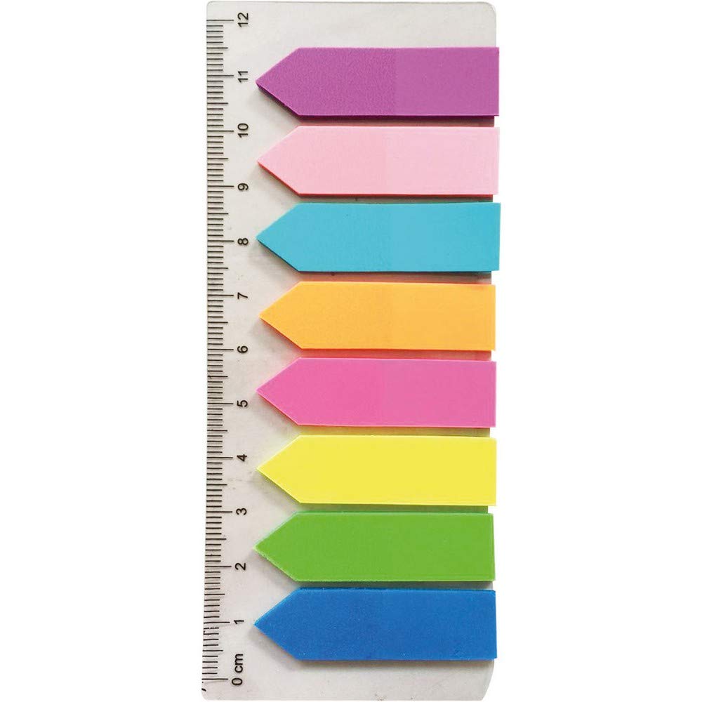 D.RECT 24 pacchetti segnapagina con righello | 8 colori, 12x45mm, 8x25 fogli | Forma di freccia | Strisce adesive Notes Index