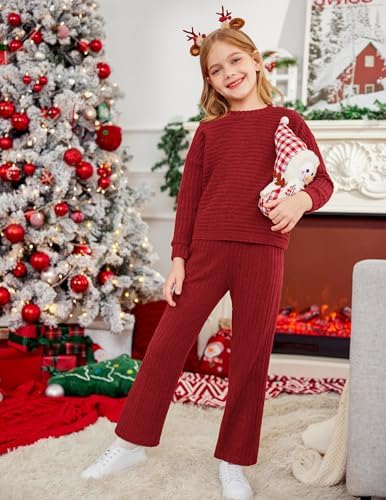 Arshiner Girl's 2 Piece Outfit Sweater Set Batwing Sleeve Knit Pullover Straight Leg Pants Tracksuit with Pockets 4 51ri0kRYswL. AC