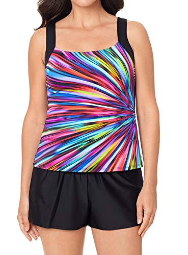 Reebok Women's Swimwear Sport Fashion Glasswork Bust Minimizing Soft Cup Tankini Bathing Suit Top2