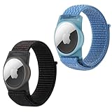 [2 Pack ] AirTag Bracelet for Adults,Compatible for Airtag,Breathable Hook&Loop Nylon Sport Style (Black-Blue) - Image 1