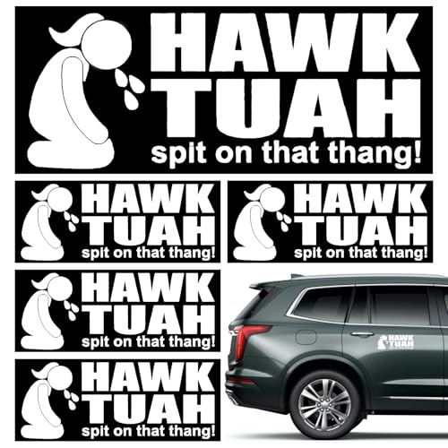 Lot de 5 autocollants Hawk Tuah Hawk Tuah - Hawks Tush Spit On That Thing - Autocollants imperméables pour fenêtre de voiture, ordinateurs portables.