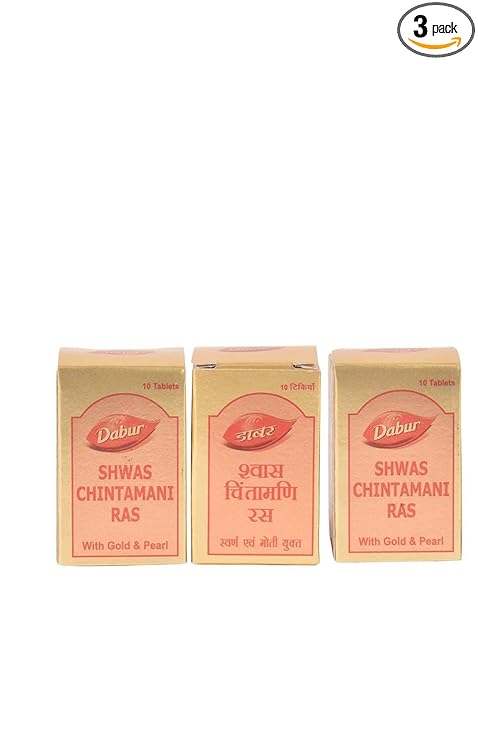 Dabur Shwas Chintamani Ras (With Gold) 10 Tablets Pack of Three With Painher Heater Oil