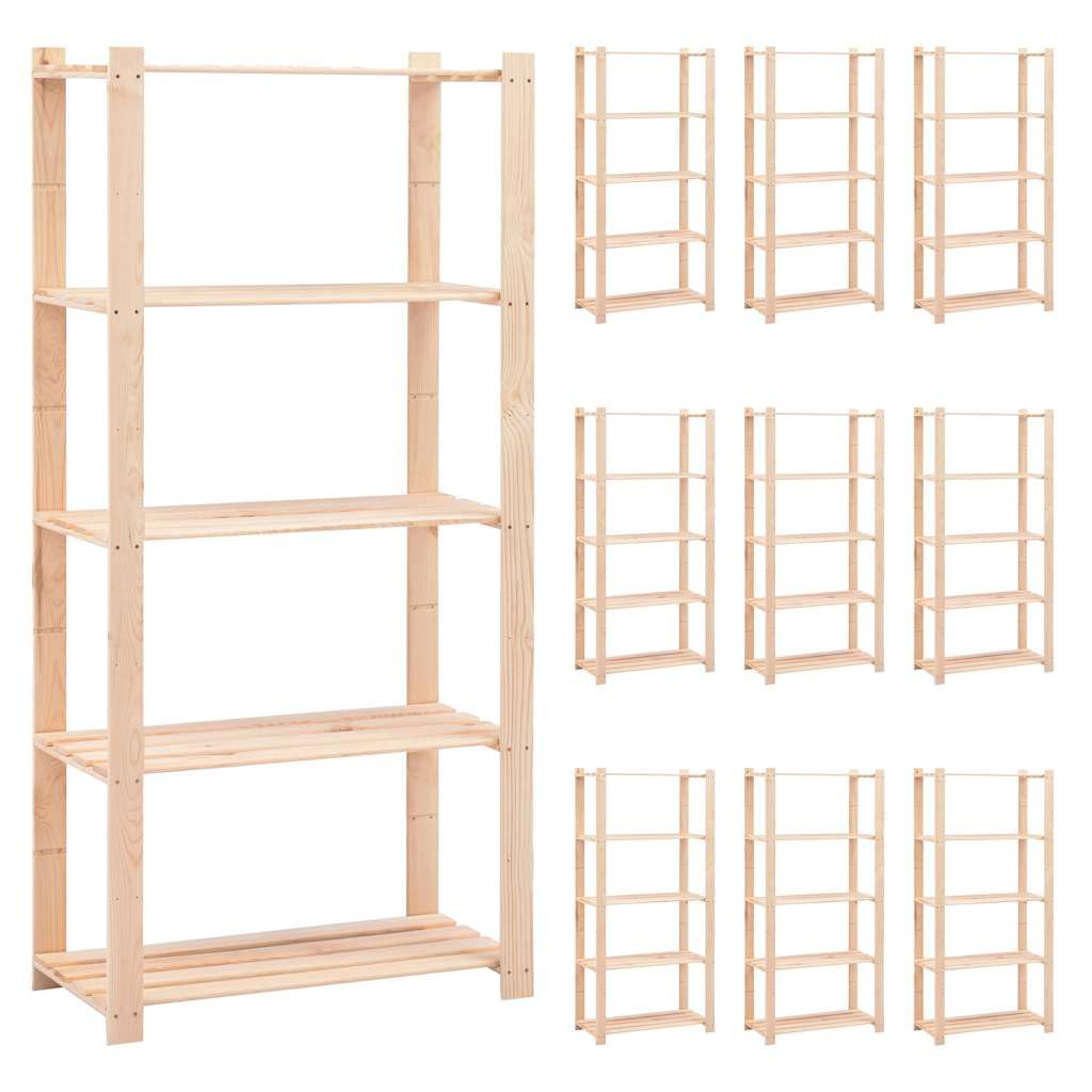 Industrieregal 5 Böden 10 Stück 80x38x170 cm Kiefernholz langlebig Tragkraft 250 kg für Lagerung in Werkstatt, Garage, Keller, Betrieb, Organisation, Robustes Fachbodenregal