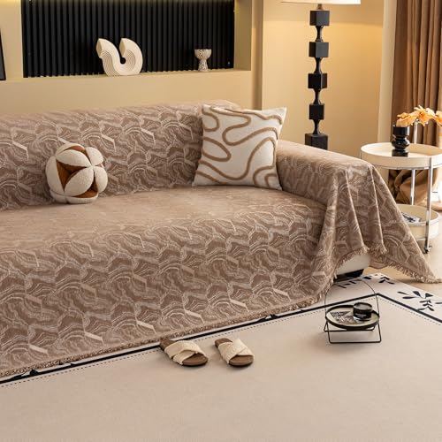 VanderHOME Suave Cómodo Manta Cubre Sofa,Plaid Cama, Mantas Decorativas para Sofás Dormitorio Sala De Estar Sencillo Diseño Multifuncional Resistente a Los Arañazos y Duradera 180 * 340cm-Caqui
