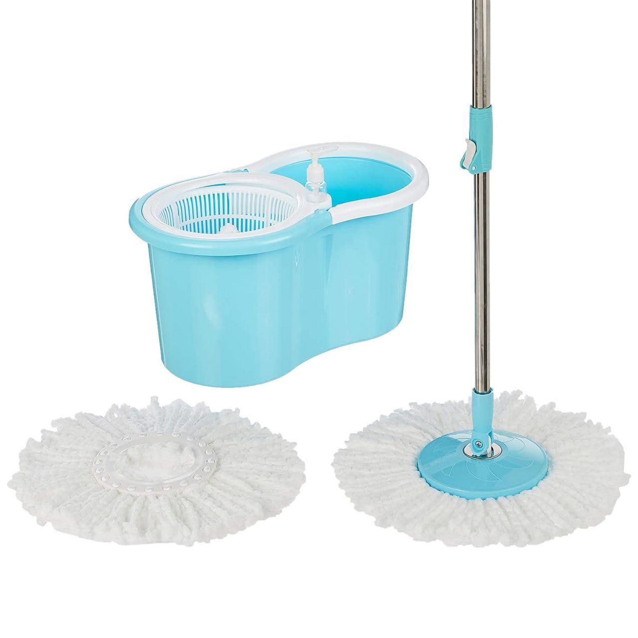 Eluxum Spin Mop, Oval Bucket with Plastic Basket, 2 Refills Mop Set (Sky Blue)