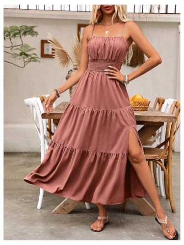 Image of BEAUDRM Women's Summer Maxi Dresses Boho Summer Wedding Guest Dress Beach Vacation Outfits Cruise Flowy Milkmaid Sundresses