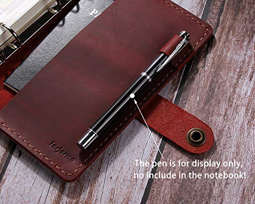 Leather Journal Refillable Writing Notebook, A6 Personal Size 6 Ring Binder Spiral Notebook, Handmade Genuine Leather Refillable Journal Binder Diary, Pocket Binder Traveler Notebook-Wine #TOP5