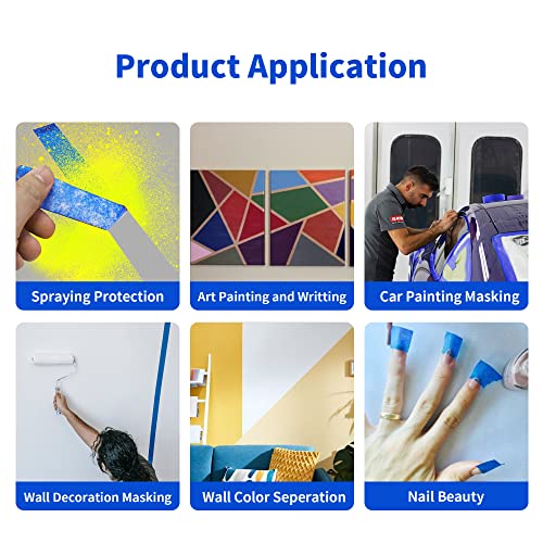 Tcairg Blue Painters Tape 1 Inch Wide Residue Free Wall Painting Blue Masking Tape With Sharp Lines 1 Inch X 60 Yards X 6 Rolls (360 Total Yards) #TOP5