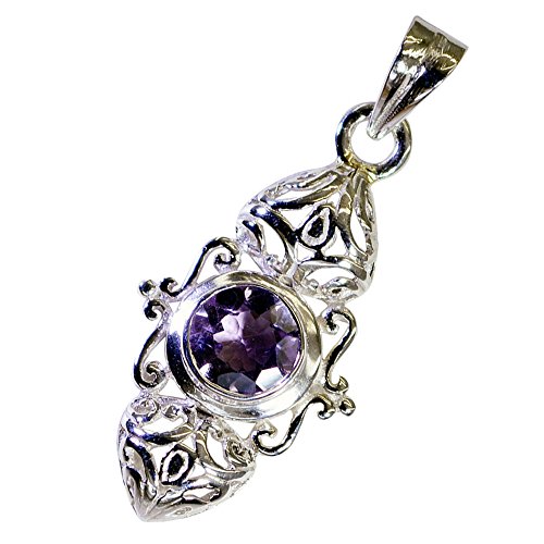 Pendentif améthyste naturelle de forme ronde : collier argent femme