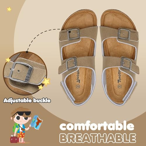 Image of Torotto Toddler Kids Sandals Boys Girls Cork Footbed Sandals with Adjustable Buckle Casual Slides Open Toes Flat