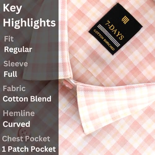 Image of 7-DAYS Men's Premium Checks Formal Shirt - Cotton Rich, Regular Fit, Full Sleeve, with Pocket, Wrinkle Resistant - Stylish Office & Everyday Wear.