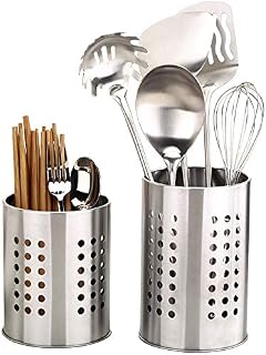 2 Pcs Kitchen Stainless Steel Cooking Utensil Holder, Stainless Steel Rust Proof Large Kitchen Utensil Organizer Flatware Caddy for Organize Drawers and Countertops for All Kitchens