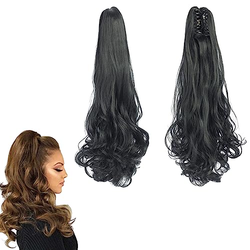 prinfantasy Hair Extensions Clip in Ponytail Claw on Curly Wavy Pony Tail High Heat Synthetic Hairpieces for Women Curly 22 Inch Hairpiece,GBMW001