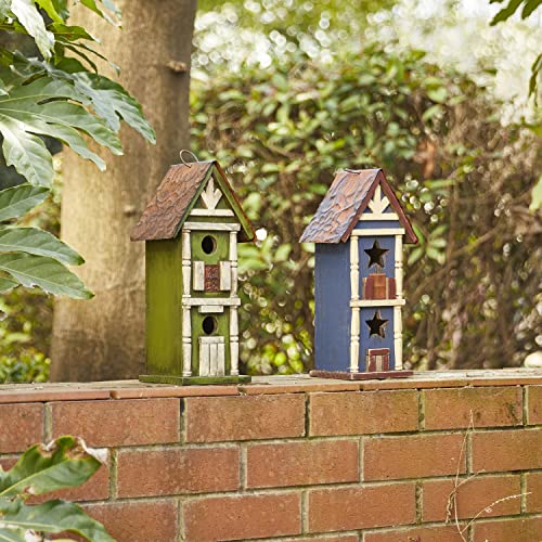 Glitzhome 12.75" H Hanging Green Two-Tiered Distressed Wooden Garden Bird House #TOP7