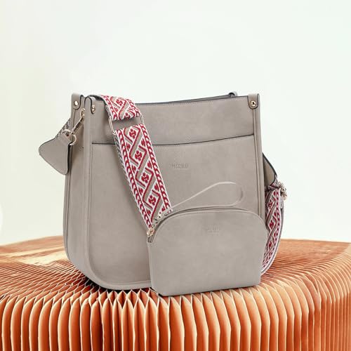 Image of HKCLUF Crossbody Bag Purse for Women 2PCS /Set Leather Hobo Handbag Wallet Set With 2Adjustable Guitar Strap Shoulder Bag | Purse