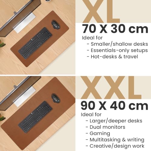 Tapete de escritorio cuero genuino toffee XL 89.92x39.88cm miniatura 4