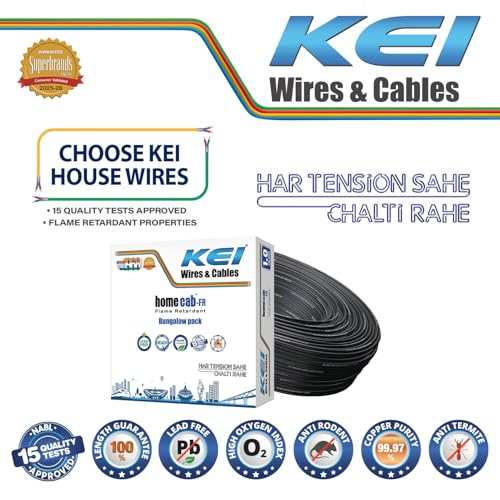 Image of KEI WIRES & CABLES Homecab 1 sqmm 1 Core 99.97% Pure Copper Conductor Flame Retardant House Wire PVC Insulated Cable for Domestic & Industrial Electrical Wiring (Black, 180 Meters)