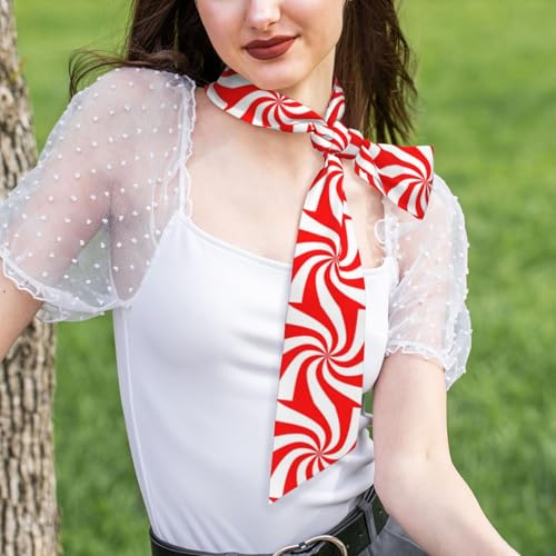 Red Holiday Peppermint Candy Swirl Women's Scarf Long Silk Scarf Lightweight Fashion Silk Satin Head Scarves Wristband4