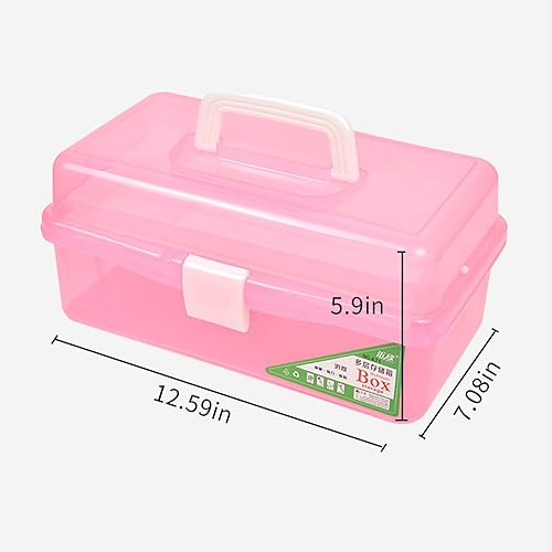 Miniatura 2 de Zhousensen Caja de almacenamiento transparente de tres capas de 13 pulgadas, organizador de manualidades, caja de herramientas plegable con asa,