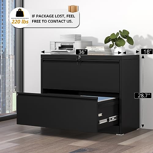 INTERGREAT-Lateral-File-Cabinet-2-Drawer-Black-Metal-2-Drawer-Filing-Cabinet-with-Lock-for-Home-Office-Locking-File-Cabinet-for-LetterLegalF4A4-Size-Hanging-Files-Easy-Assembly-36-W