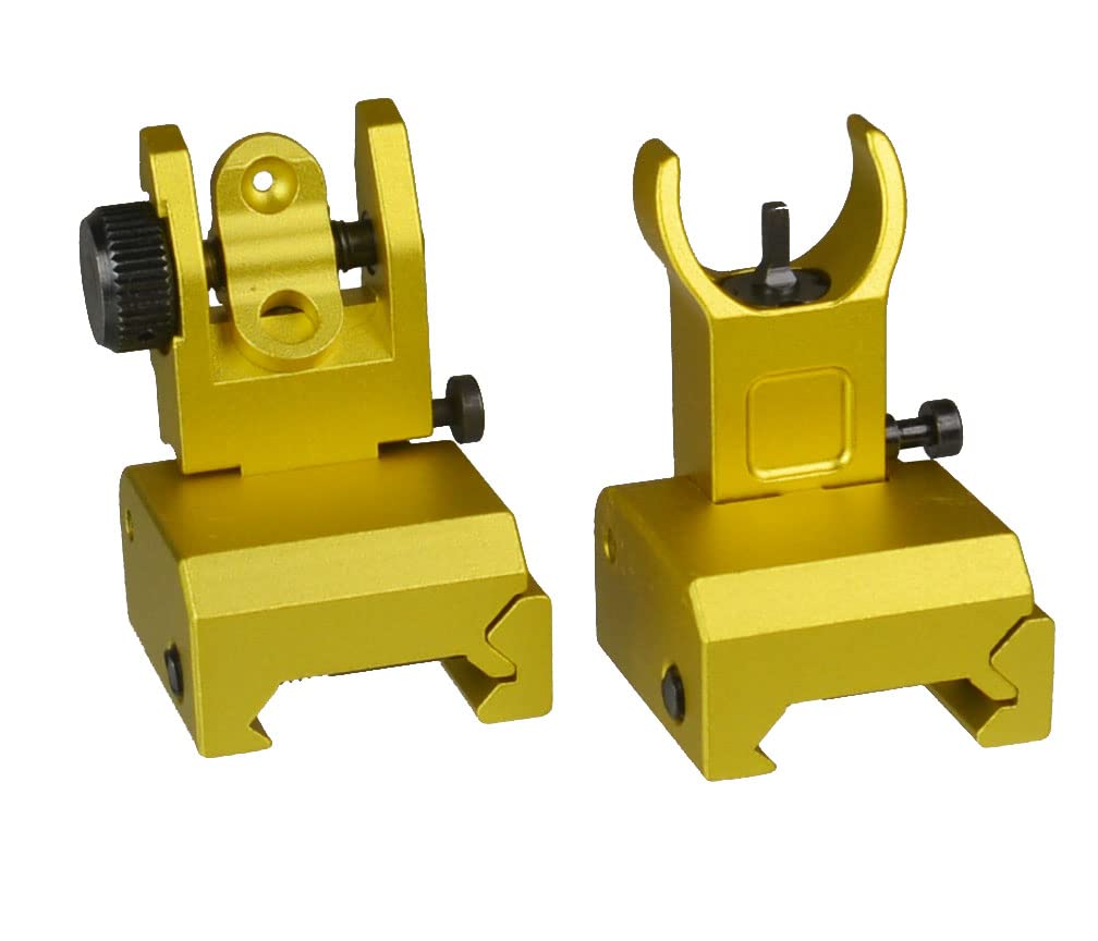TWP Flip Up Iron Sight BUIS Front and Rear Sight for Top Rail, Aluminum Anodized Gold