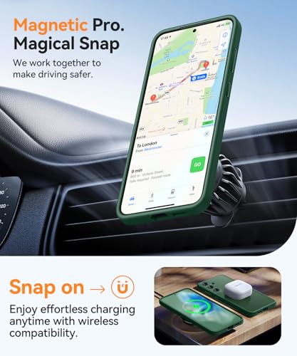 Image of CANSHN Designed for Samsung Galaxy S24 Plus Case [Full Camera Protection] [Compatible with MagSafe] Translucent Matte Shockproof Protective Phone Cover 6.7 Inch - Deep Green