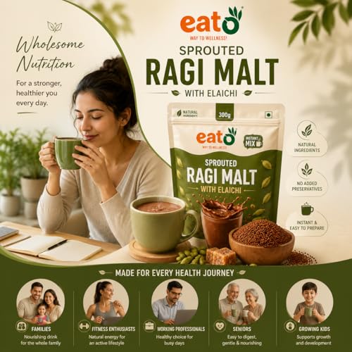 Image of Eat5 Instant Sprouted Ragi Malt with Elaichi | (300gms) |Instant Health Drink Mix | Rich in Calcium & Iron | No Preservatives | Natural Ingredients | Kids & Family Nutrition
