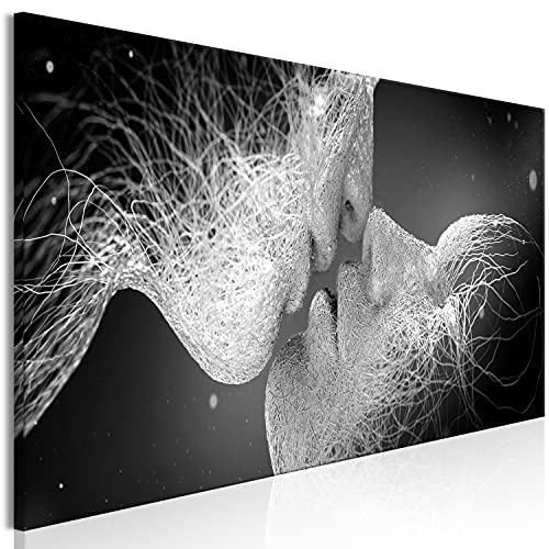 B&D XXL - Wandbilder XXL Abstrakt 150x50 cm 1 tlg - Wand Deko Vlies Leinwand Bilder Groß Wanddeko Wohnzimmer Schlafzimmer Kunstdrucke Panoramabild - Paar Gesichter Liebe Kuss schwarz weiß