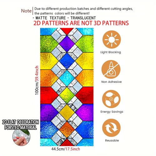 Image of Nuxovilar Sparkle Colorful Diamond Window Film 17.7x39.4 PVC | Geometric Mosaic, Tile Cling colorful diamond sticker, sparkle glass wrap for kitchen bedroom living (Diamond)