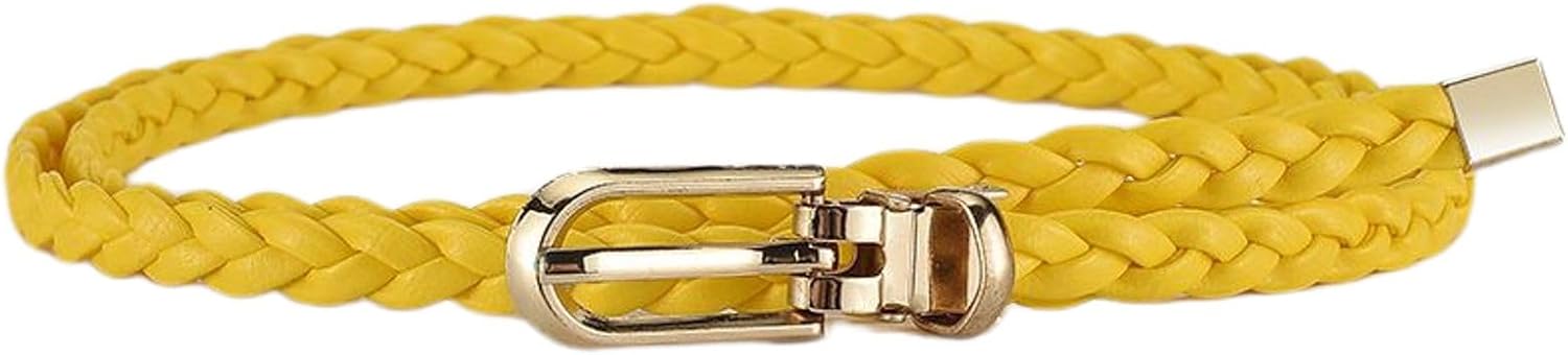 Women's Faux Leather Thin Braided Belt Fashion Belt Buckle Holeless Cute Metal D Ring Summer Skinny Tie Belt