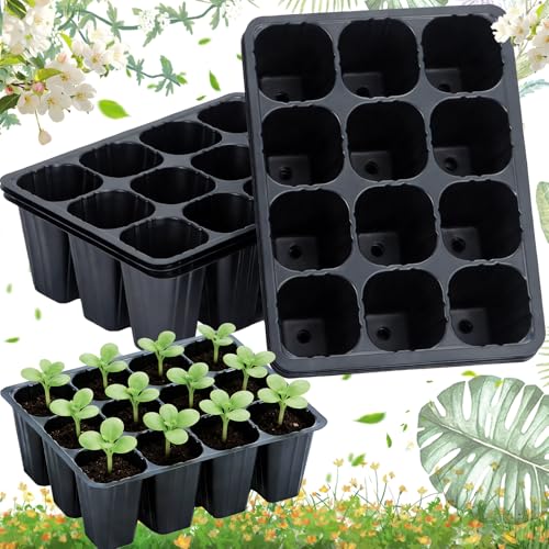 Oneroomone Lot de 5 Plateaux de Semis Réutilisables à 60 Cellules avec Trous de Drainage, Plaques de Culture Plateau de Pot, Mini Propagateur à 12 Cellules...