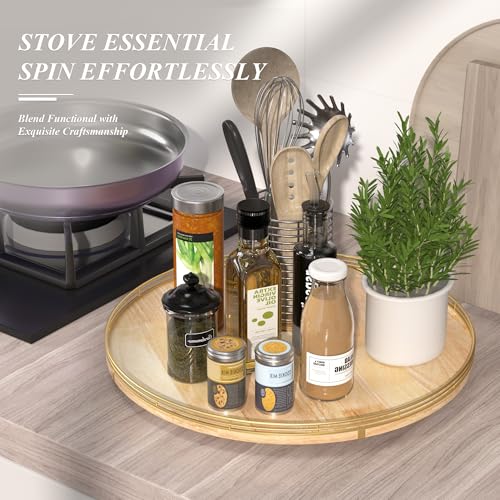 Image of 21-Inch Wooden Lazy Susan Turntable - Premium Oak & Iron, Extra Large Rotating Serving Tray for Dining Table, Kitchen Countertop, Farmhouse Decor, Spice Rack, Charcuterie & Entertaining