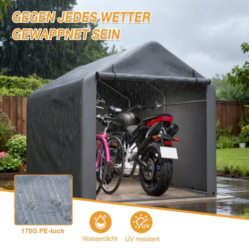 Garage per bicicletta con porta a rullo, 160 x 220 x 165 cm, resistente alle intemperie, in polietilene, per biciclette, moto e attrezzi da giardino, salvaspazio, per giardino, terrazza, cortile