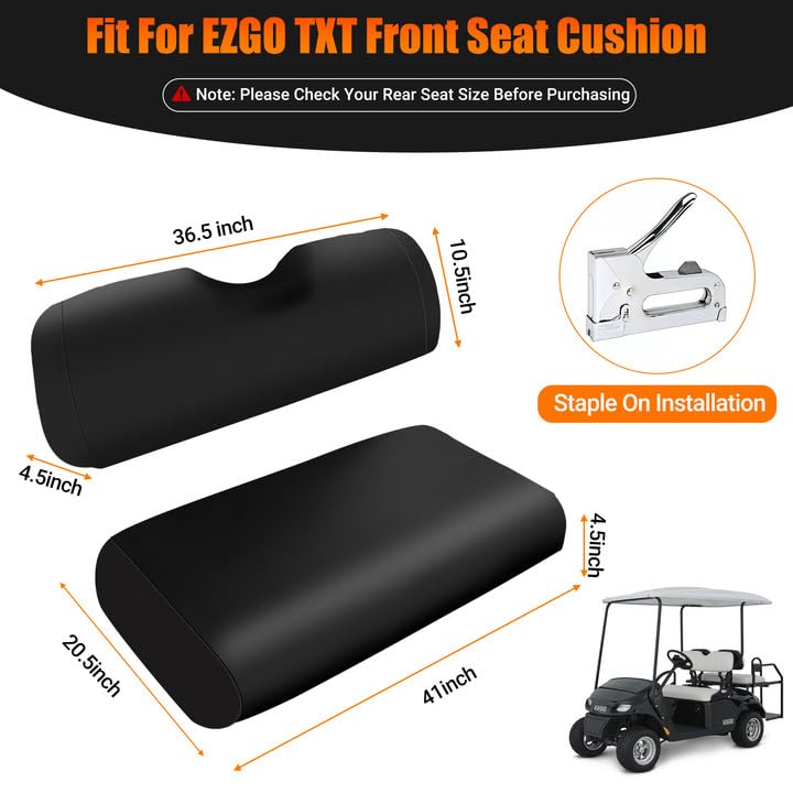Image of Golf Cart Front Seat Covers Staple On Replacement for EZGO TXT 1995-2013 Golf Cart Black Micro Fiber Leather Seat Cover