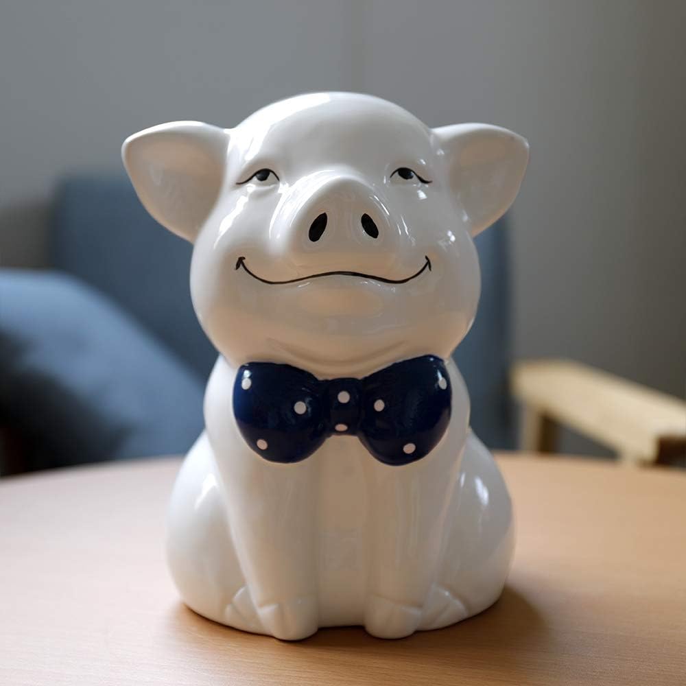 iKNOW Ceramic Piggy Bank Home Decor Ornament Gift for Kids (White)
