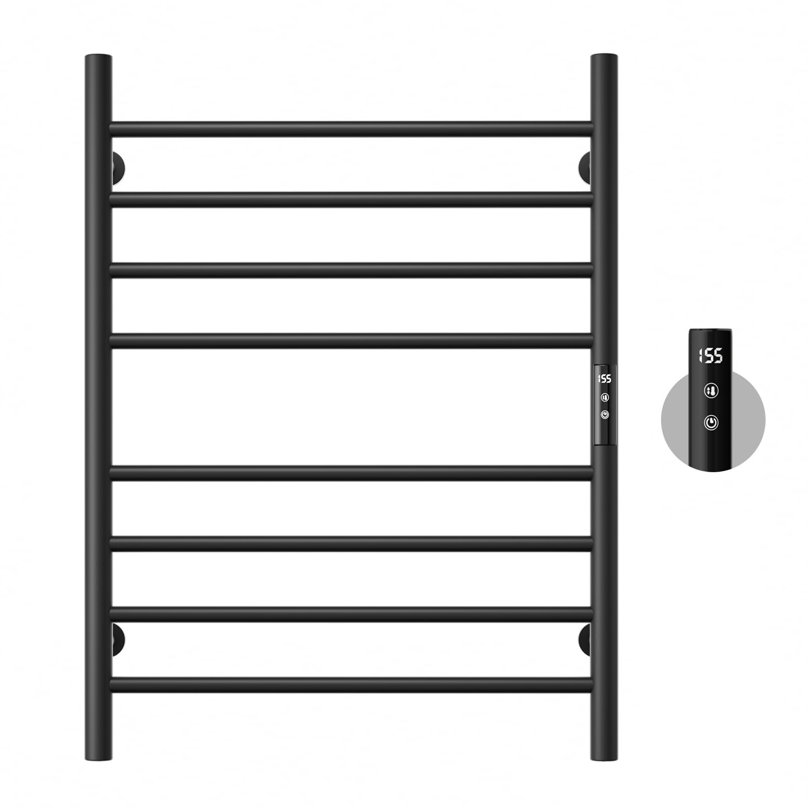 POPFLY Heated Towel Rack with Timer, Wall Mounted Electric Towel Warmer for Bathroom Rack, 8-Bar Electric Towel Warmers Drying Rack with Temp Multi-Level, Black, Plug-in