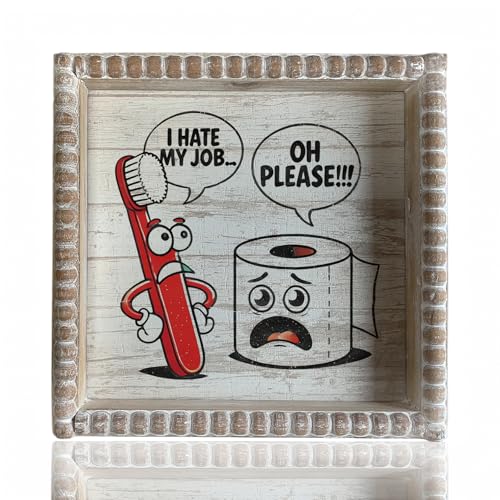 Boho Farmhouse Wooden Framed Bathroom Decor Signs, Funny Restroom...