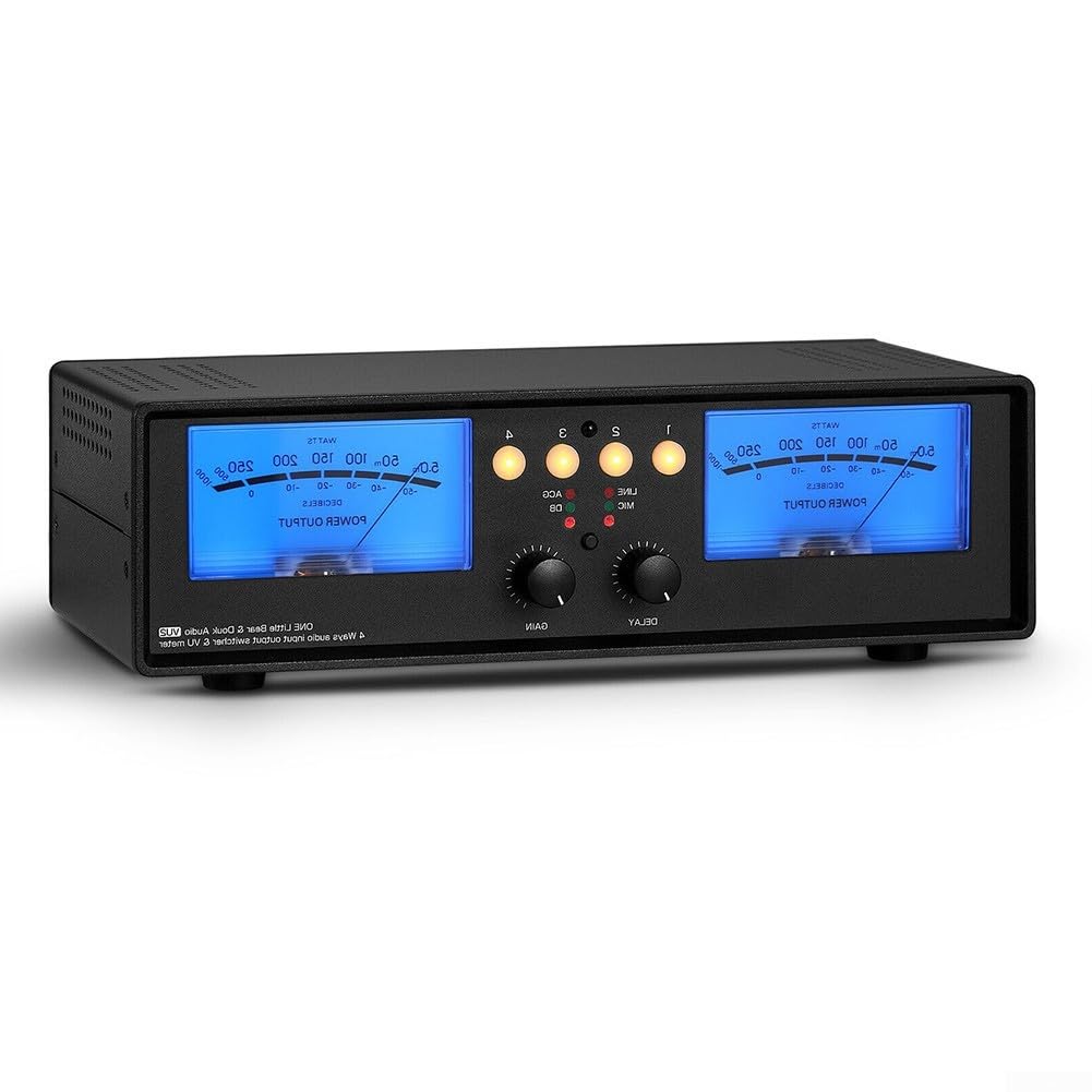 Conmutador de audio analógico de 4 canales VU para caja de distribución RCA con mando a distancia para Studio HiFi – 1 en 4 salidas, carcasa de metal, contactos dorados (luz trasera azul)