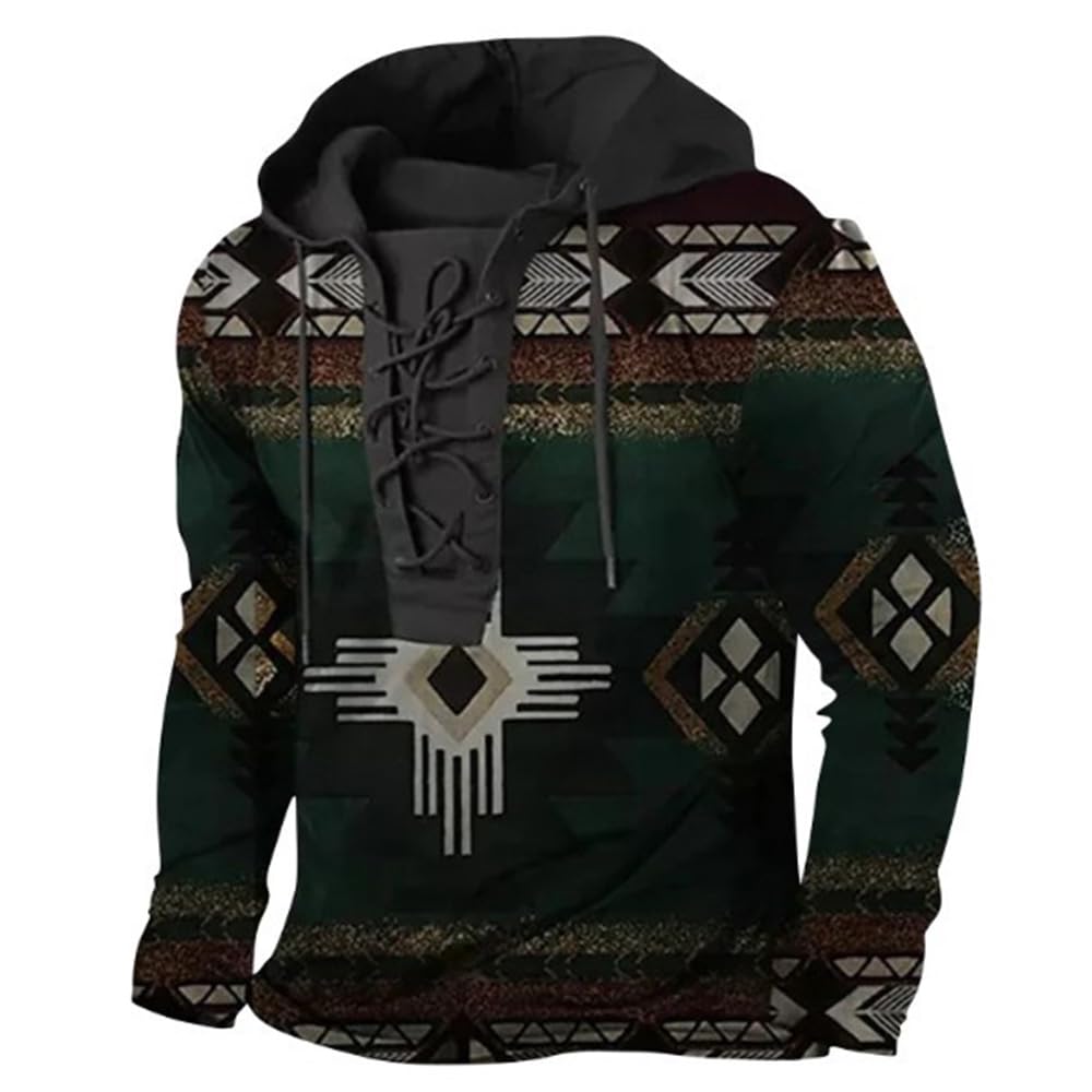 Bengbobar Men's Military Tactical Hoodies Retro Distressed American Flag Print TieUp Pullover Trainning Camping Sweatshirt