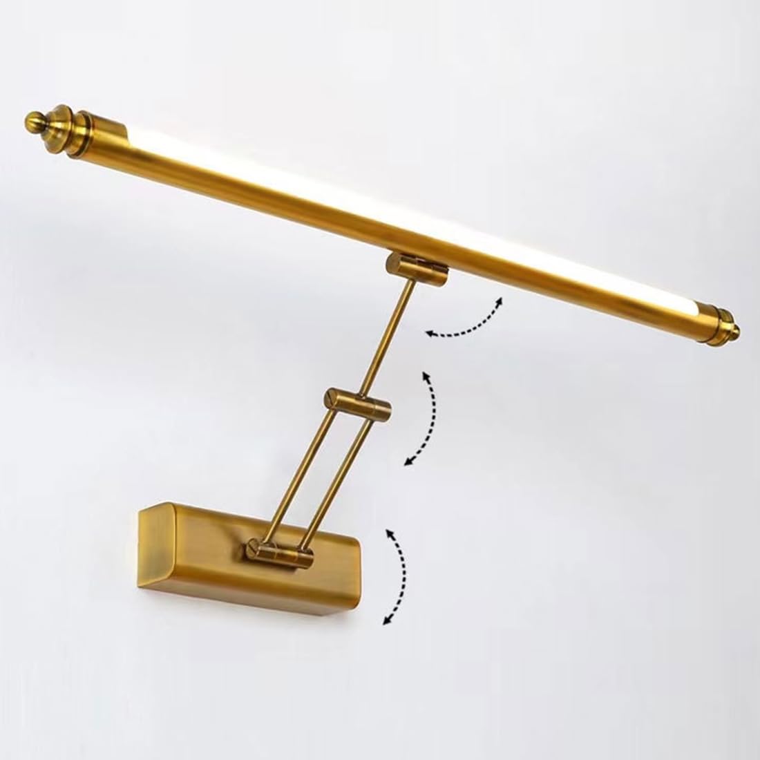 Vintage Applique Specchio Bagno Ottone, Lampada Specchio LED Retro con Braccio Regolabile e Base in Acciaio Inossidabile, 6000K Apparecchio Bagno Impermeabile IP44 per WC, 60 cm/12 W