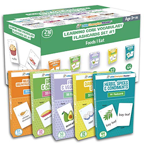 Set 5 Flash Cards for Toddlers - 216 Food Meals, Fruits & Vegetables