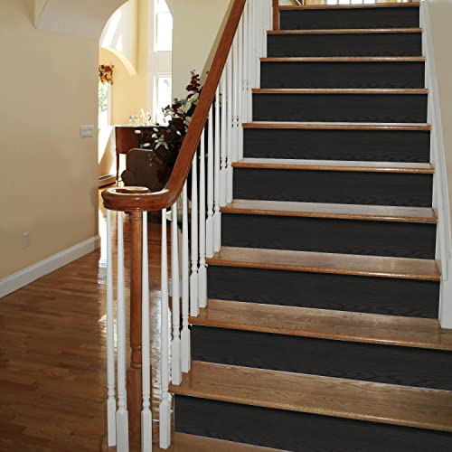 Funlife 4 Strips Peel And Stick Stair Riser Sticker, Black Wood Contact Paper Self Adhesive Vinyl Stairway Stickers, Staircase Step Decals For Home Decor, 7.87"X118" #TOP5