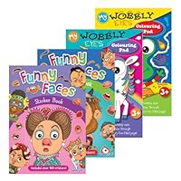 Sixstore Set of 4 Funny Faces Sticker & Colour Activity Books, Wobbly Eyes Colouring Pad, Creative Kids