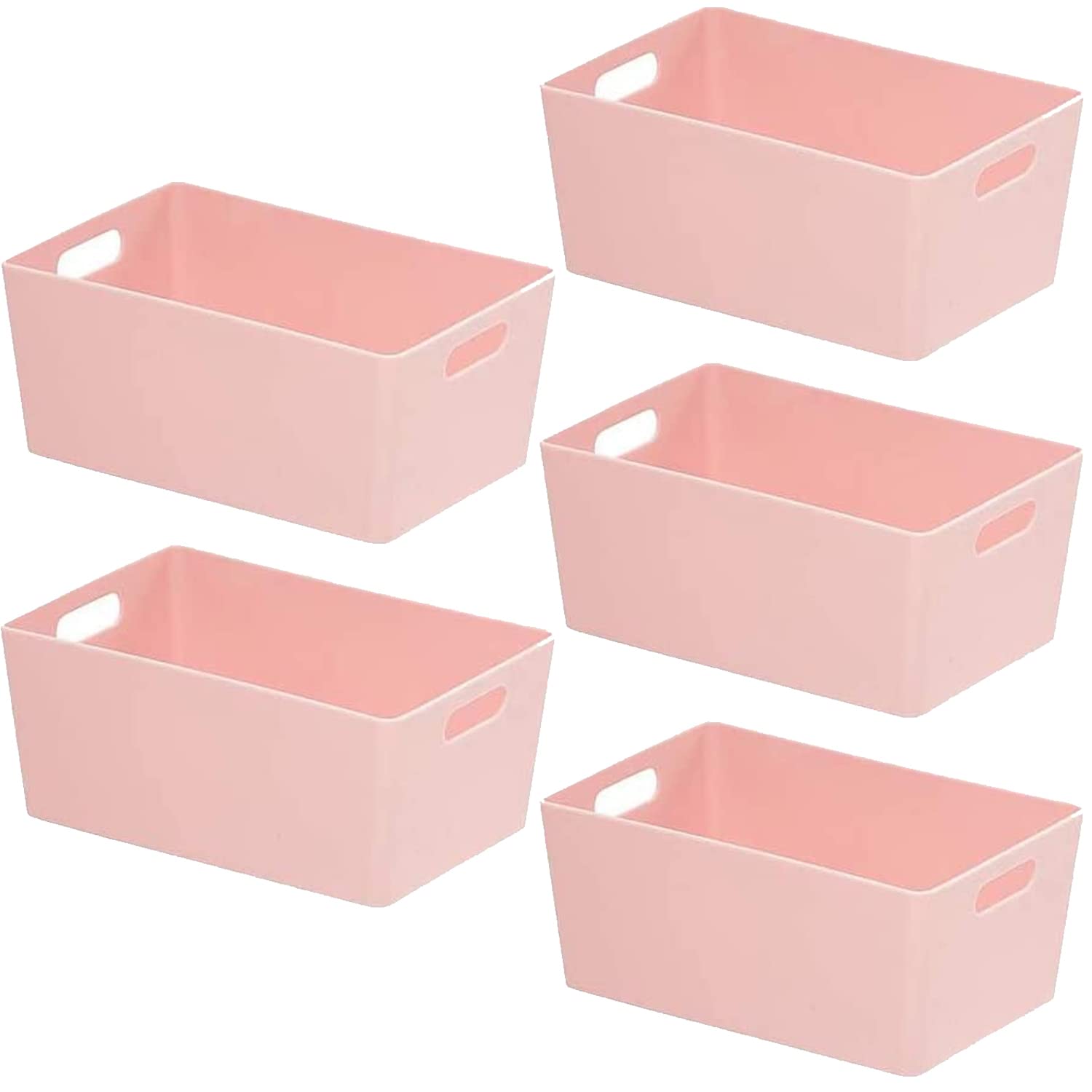 NIFTII Pack of 5 Plastic Storage Baskets with Handles – Rectangular Kitchen Organiser Storage Box – Home & Kitchen Storage Basket – Strong Plastic Basket Storage Box – Cupboard Storage Boxes