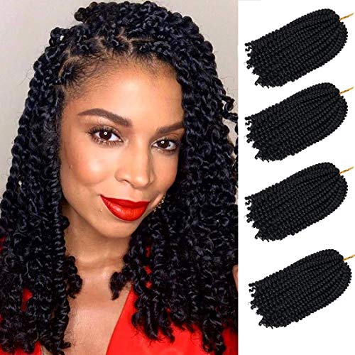 Yebo 30 Strands Spring Twist Hair 4 Packs Spring Twist Crochet Braiding hair 8 Inches Ombre Colors Synthetic Hair Extensions 30 Strands/Pack, 110g/Pack(1B,8Inch)